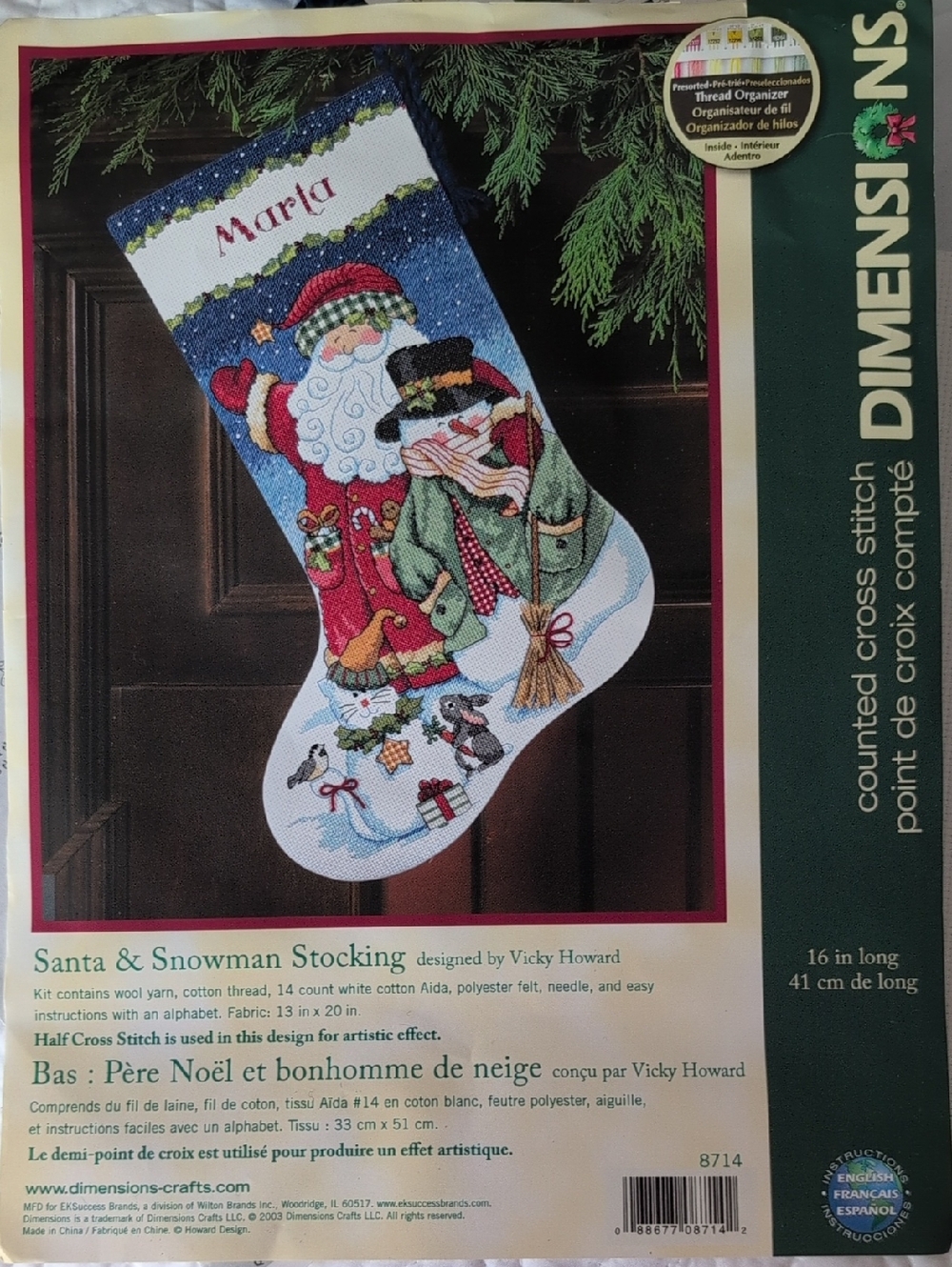New But Opened Dimensions Santa & Snowman Christmas Stocking Cross Stitch Kit